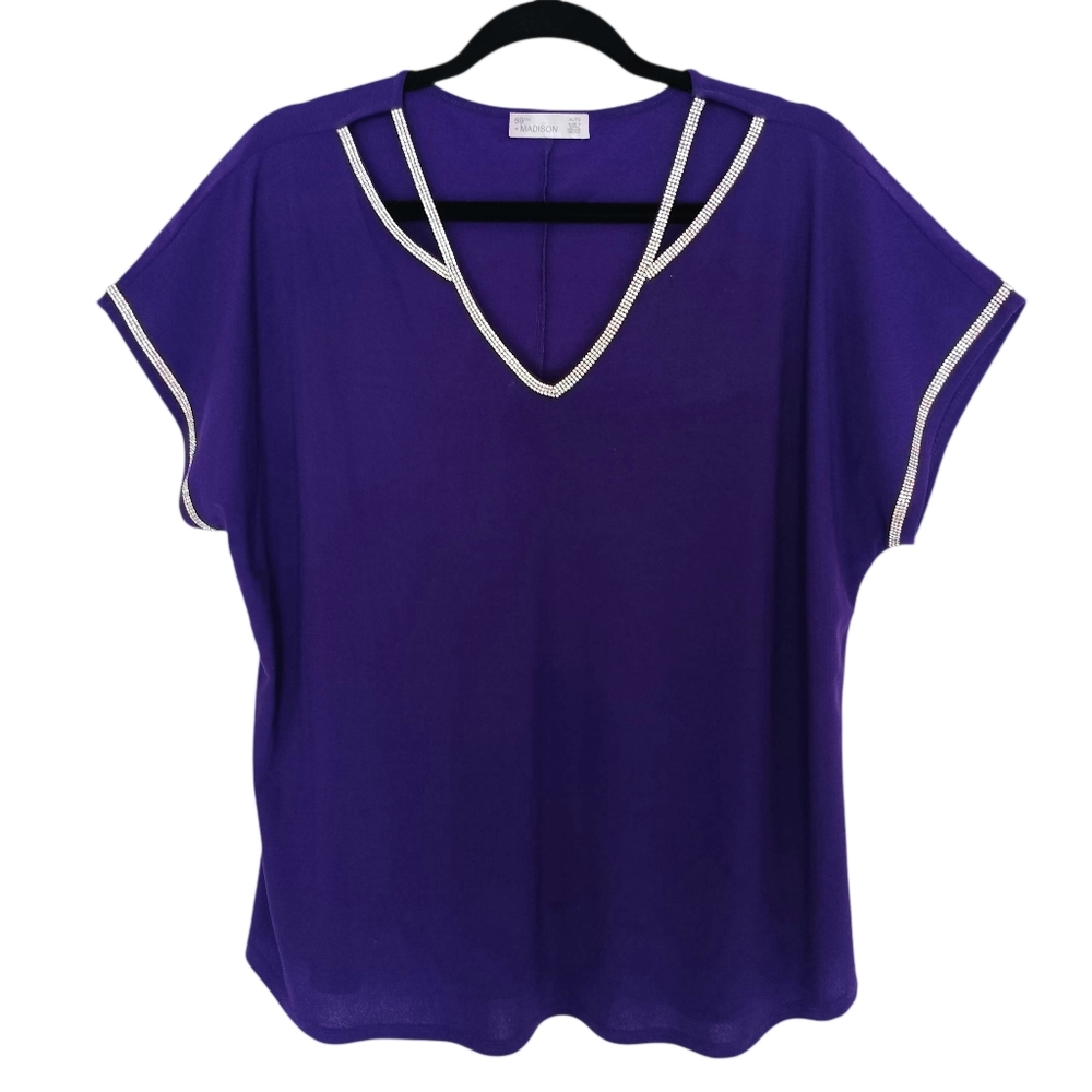 89th & Madison Blouse Women's Size XL/TG Deep Purple with Silver Beading Accents